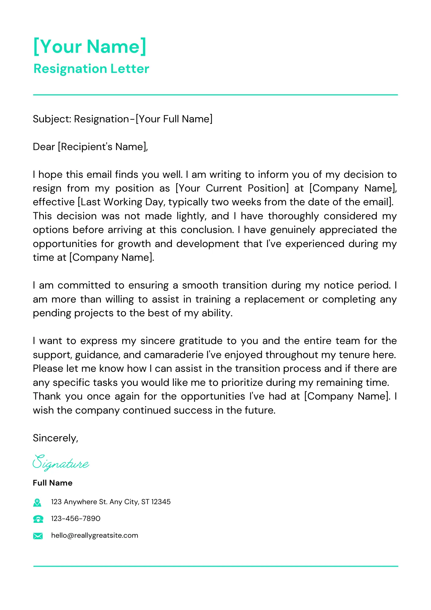 email resignation letter sample